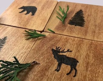 Great White North Coasters - Northern Lights - wildlife - Canadian - nature - wood-burned - pyrography - cottage - cabin - Canada 150