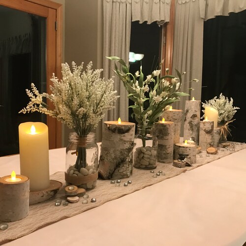 Wood Candle Holder White Birch Candles Wedding Centerpiece Etsy