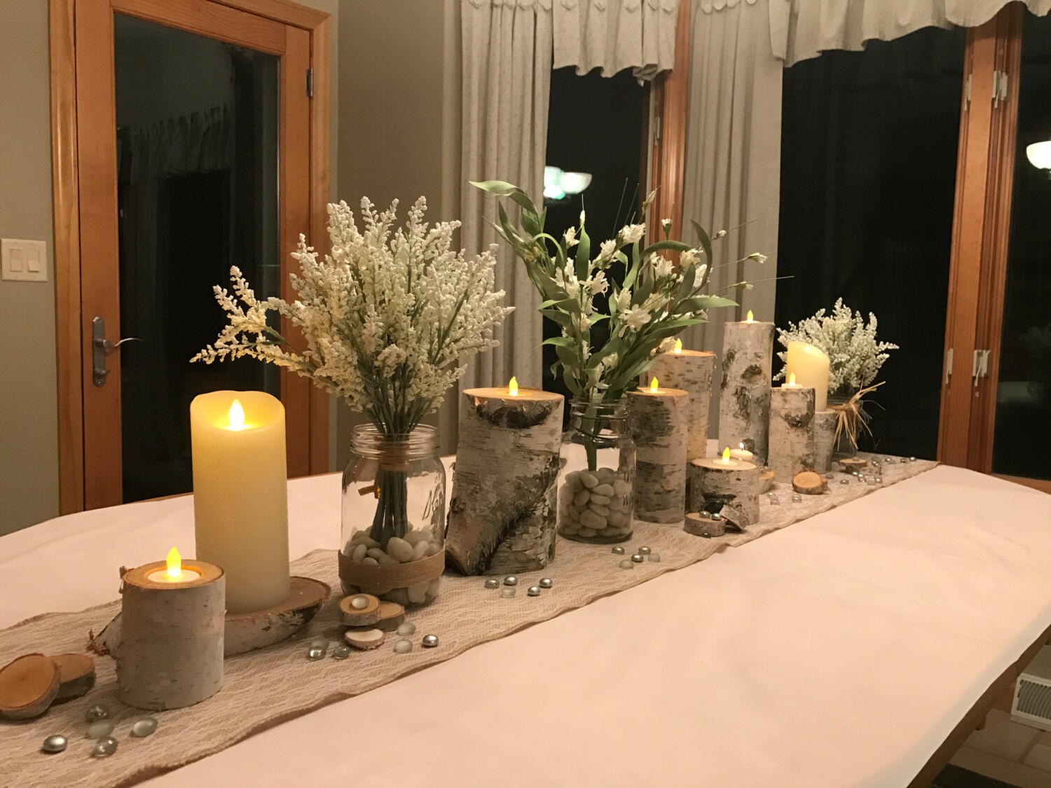 Wood Candle Holder White Birch Candles Wedding Centerpiece Etsy