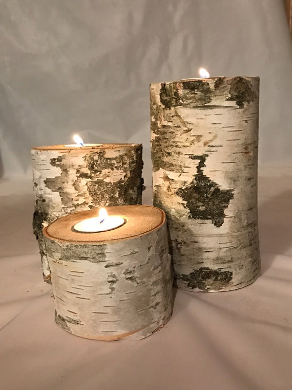 Wood Candle Holder White Birch Candles Wedding Centerpiece