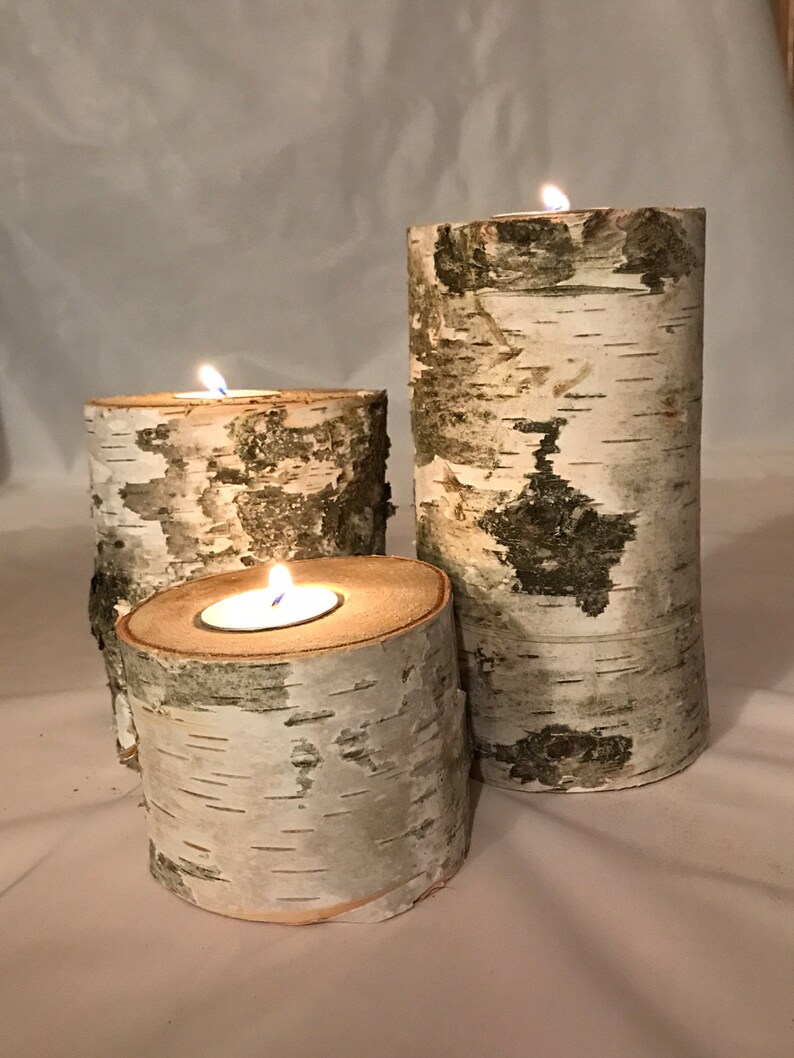 Wood Candle Holder White Birch Candles Wedding Centerpiece Etsy