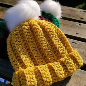 Kinder Winter handgemachte Chunky gerippt Faux Pelz Pom Pom Hut