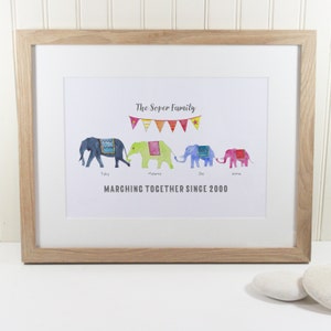 Personalised Rainbow Elephant Family Print