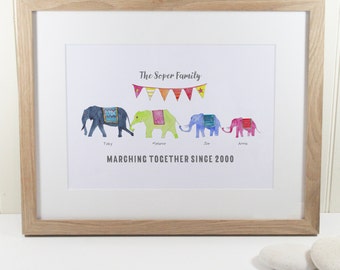 Personalised Rainbow Elephant Family Print