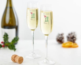 Pair of Christmas Welly Champagne Glasses