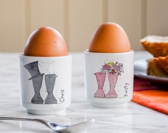Mr & Mrs Welly Boot Ceramic Egg Cups