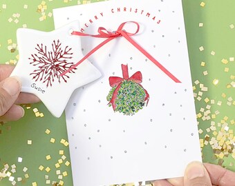 Illustrated Christmas Card with Ceramic Decoration