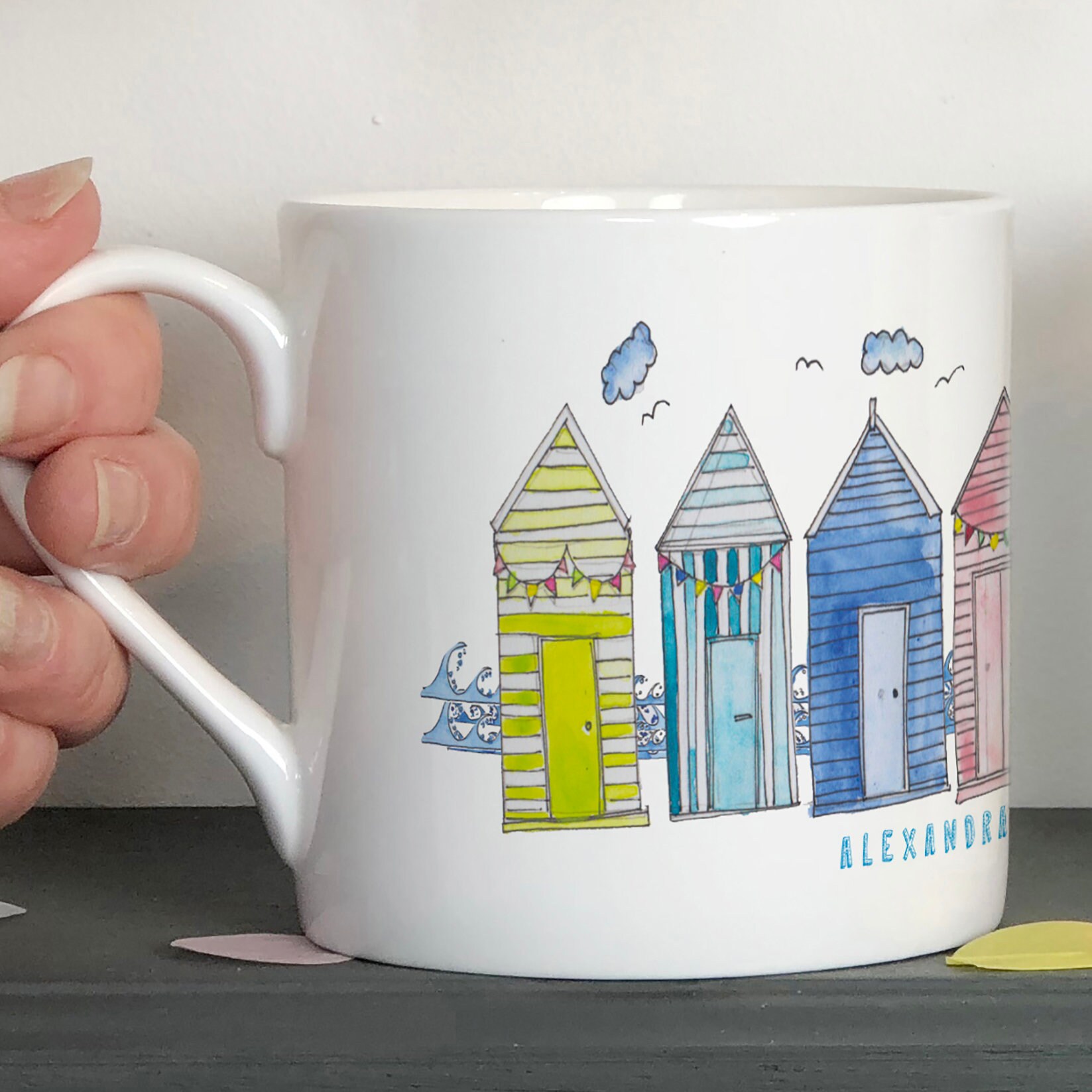 Pair NEW 1 2 or Set of 4 Four Take Me To The Beach / Beach Huts Picture Mugs