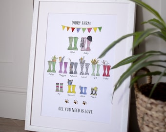 Family Tree Welly Boot Print