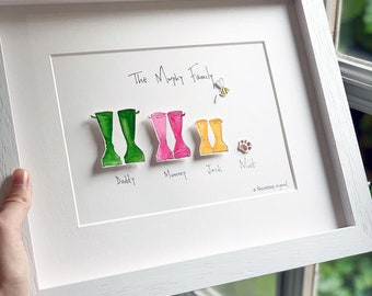 Personalised Papercut Classic Welly Boot Family Print