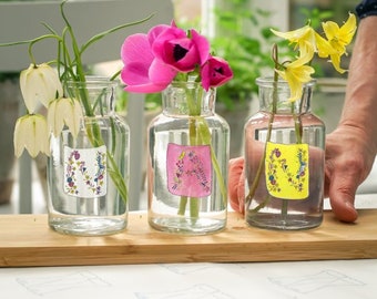 Flower Lettering Bud Glass Vase