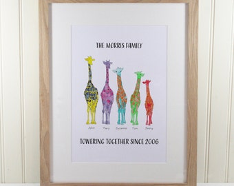 Rainbow Giraffe Family Print