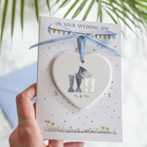 Biglietto ricordo di nozze con Welly in ceramica per matrimonio