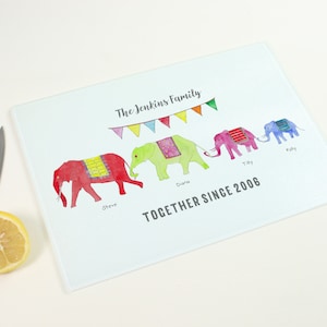 Rainbow Elephant Family Chopping Board