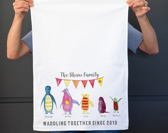 Rainbow Penguin Family Tea Towel