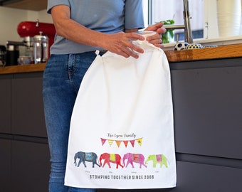 Rainbow Elephant Family Tea Towel