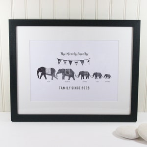 Monochrome Elephant Family Print