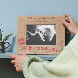 Wedding Flowers Oak Photo Frame