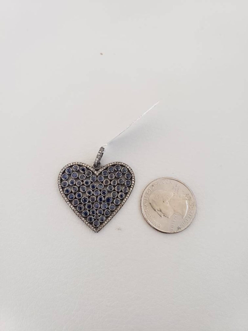 heart pendant pave silver heart blue sapphire heart pendant Diamond sapphire heart