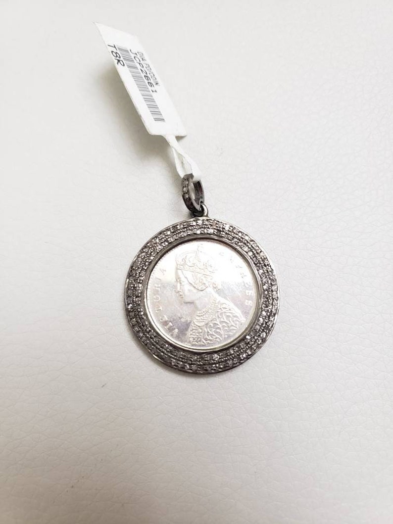 Coin pendant diamond coin pendant silver jewelry silver coin pendant