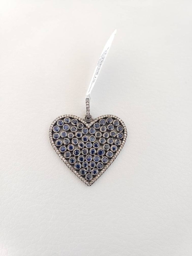 heart pendant pave silver heart blue sapphire heart pendant Diamond sapphire heart