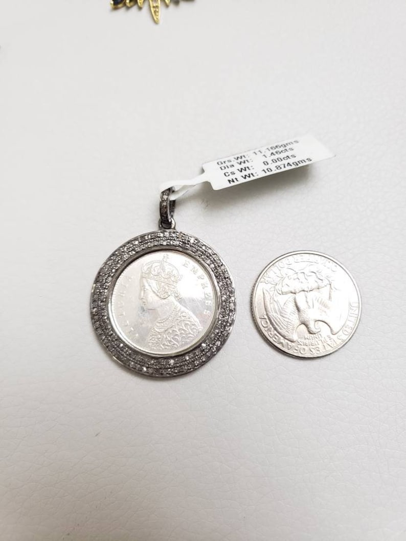 Coin pendant diamond coin pendant silver jewelry silver coin pendant