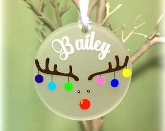 Personalised Reindeer Decoration, Reindeer Xmas Decoration, Children's Christmas Ornament, Reindeer Xmas Bauble, Reindeer Hanging Decoration