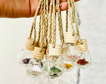 Crystal Car Diffuser + 1 Refill – Real Crystal Chip Car Air Freshener – Luxury Hanging Car Decor – Diamond Bottle Auto Fragrance Gift