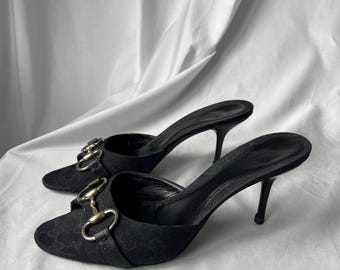 Gucci by Tom Ford monogram horse bit  Mule Heels Black  Sandals with Open toe. 38.