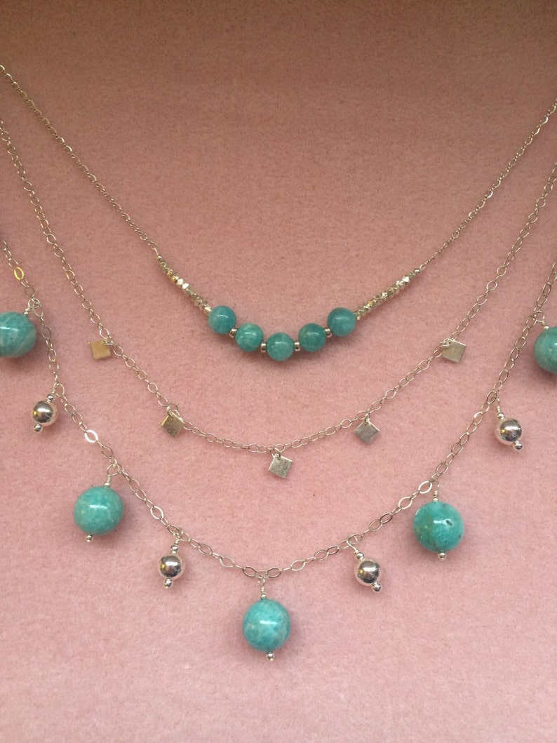 Amazonite and Sterling Silver 3 Strand Necklace image 3