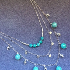 Amazonite and Sterling Silver 3 Strand Necklace image 1