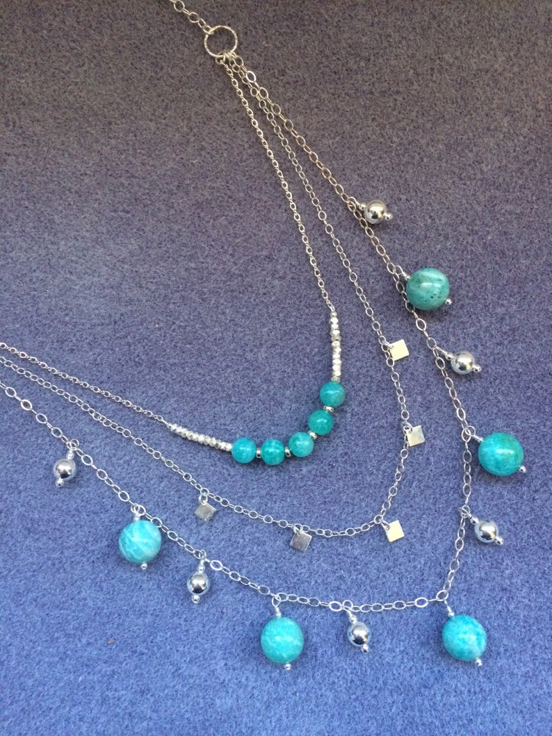 Amazonite and Sterling Silver 3 Strand Necklace image 1