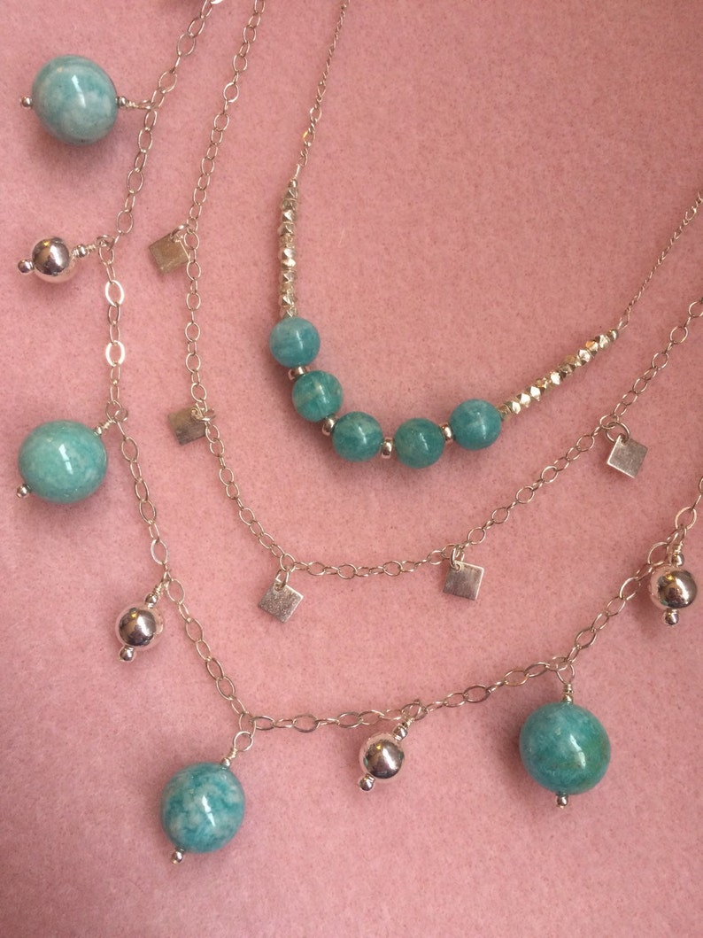 Amazonite and Sterling Silver 3 Strand Necklace image 4