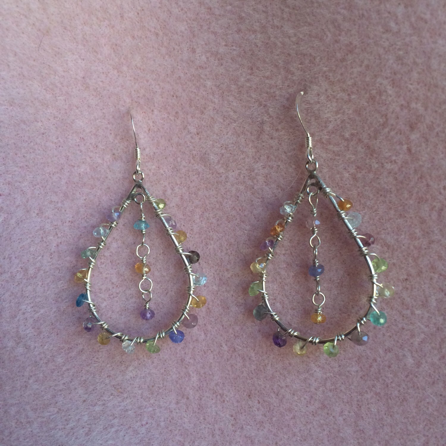 Pair of Beautiful Faceted Mixed Gemstone Teardrop Earrings YY-11106 