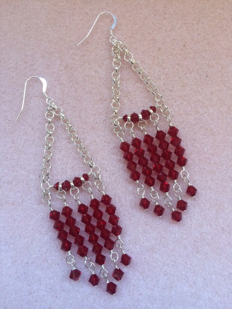 Rhodium-Plated Leverback Red Siam Swarovski Earrings