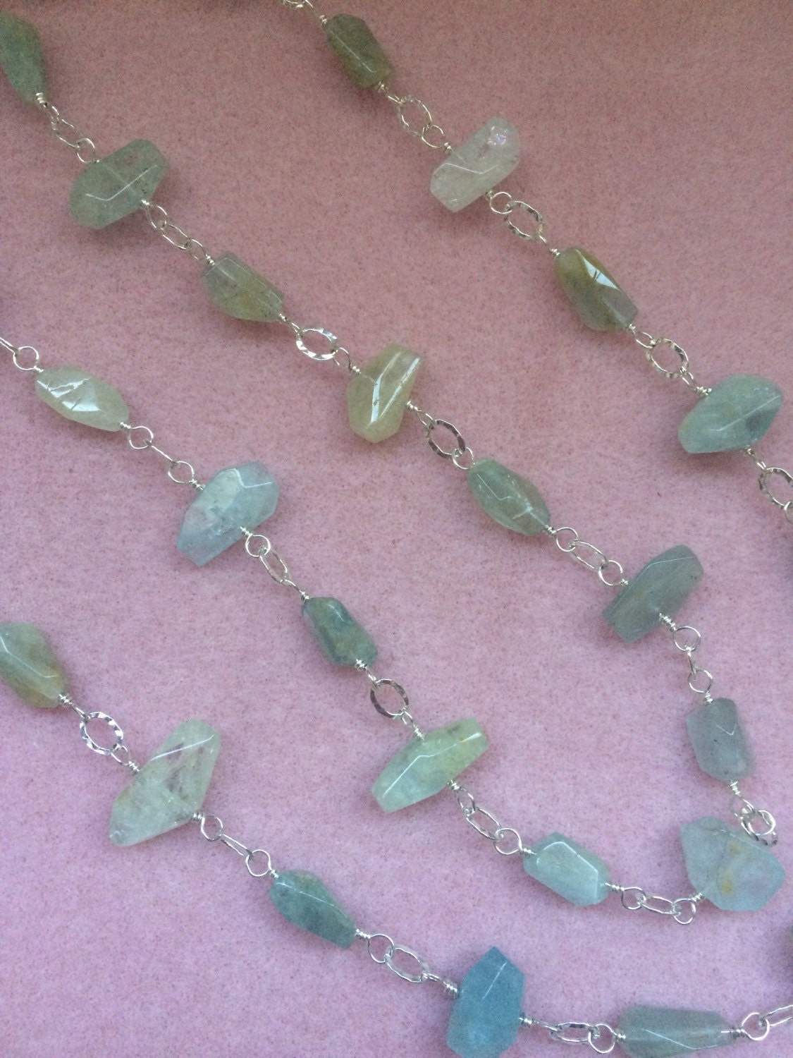 Aquamarine and Sterling Link Wire Wrapped Necklace - Etsy