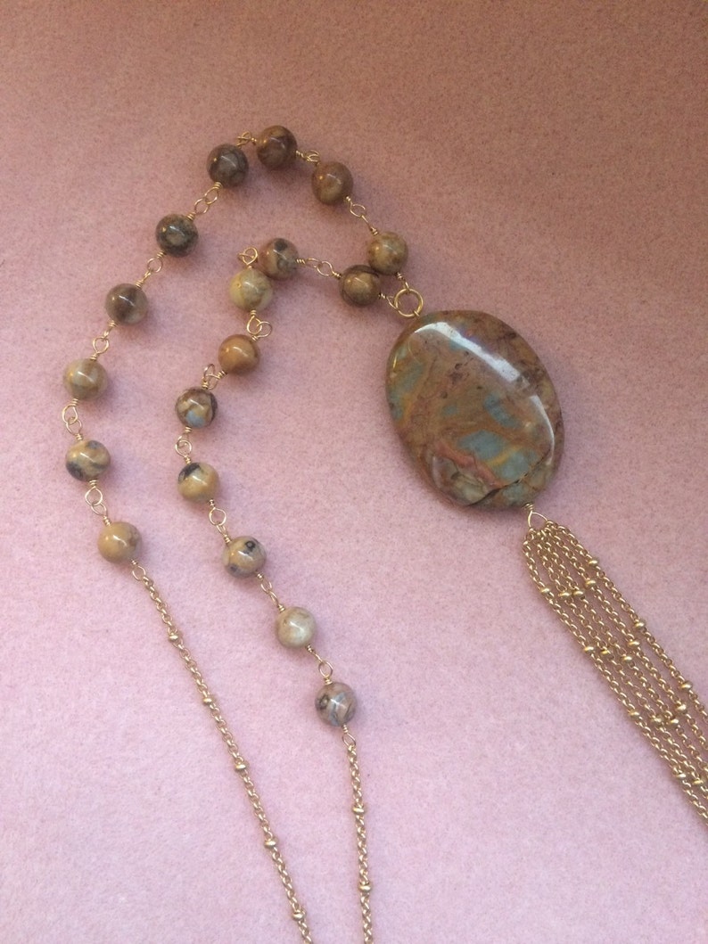 Venus Jasper and Gold Plated Tassel Necklace - Etsy