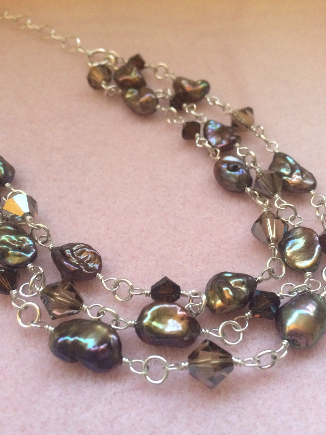 Brown Freshwater Pearl and Swarovski Necklace - Etsy