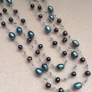 Freshwater Pearl Necklace Knotted on Metallic Thread