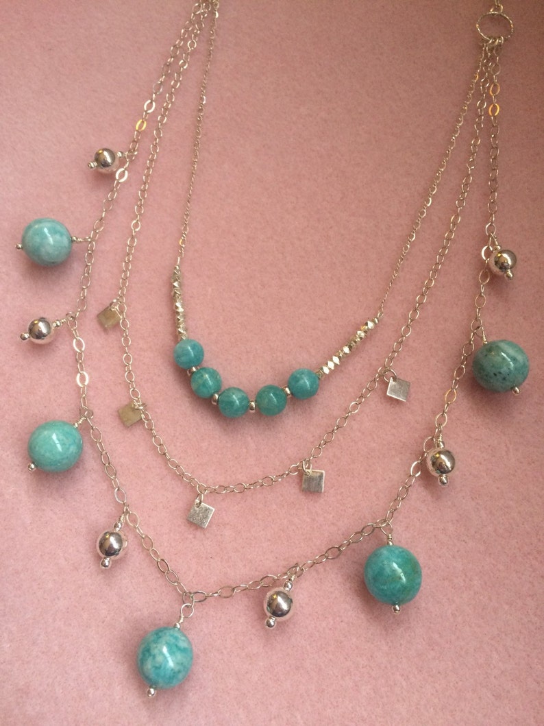 Amazonite and Sterling Silver 3 Strand Necklace image 2