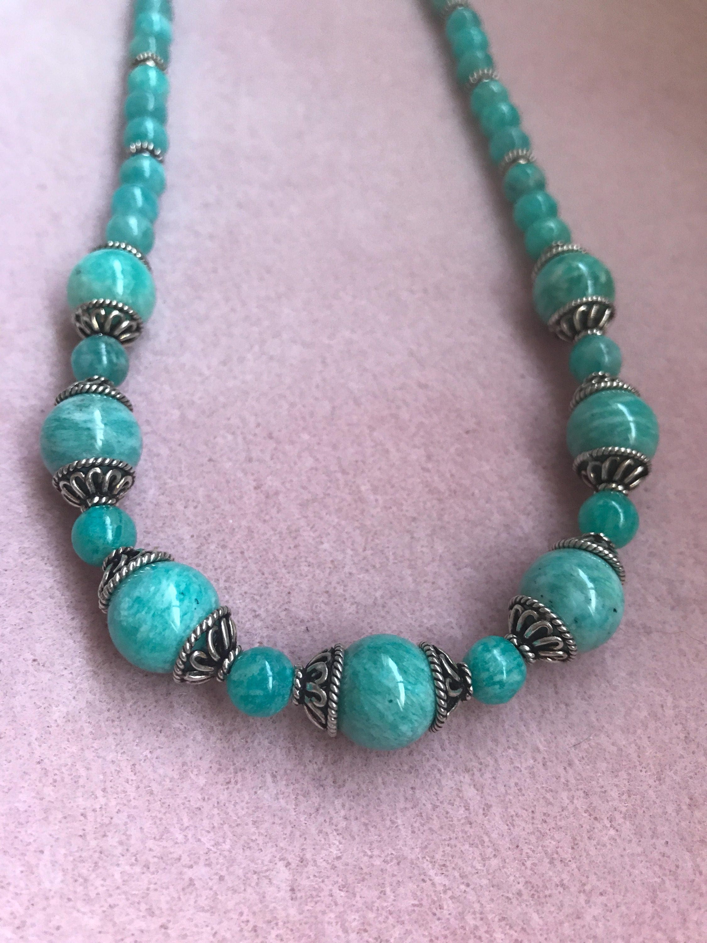 Russian Amazonite and Sterling Silver Necklace | Etsy