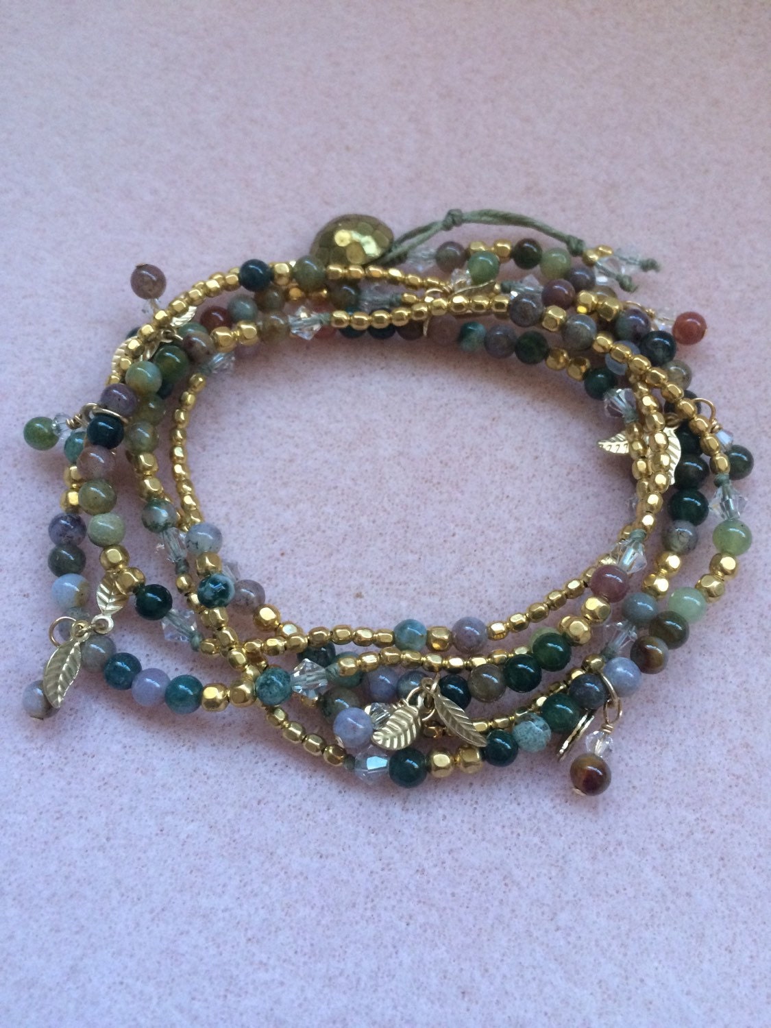 Flower Jade and Gold Plated Brass 5-wrap Bracelet - Etsy