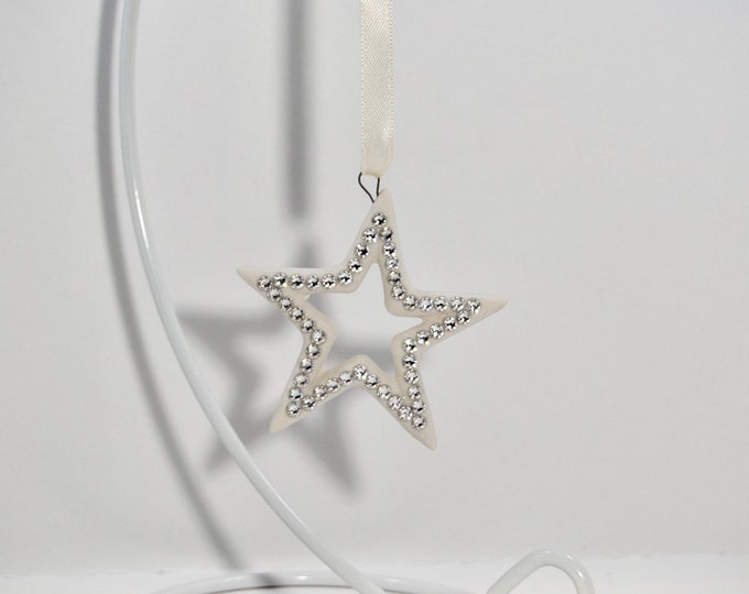 Ceramic Star Decorations, Christmas Decorations, Hanging Decoration, Crystal Decoration, White Ceramic Decoration, Christmas Baubles