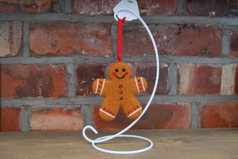 Needle Felted Gingerbread Man Sculpture, Austrian Crystal Decoration, Hanging Decoration, Christmas Decoration image 8