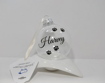 Personalised Glass Paw Print Bauble, Pet Memorial Bauble, Memorial Gift