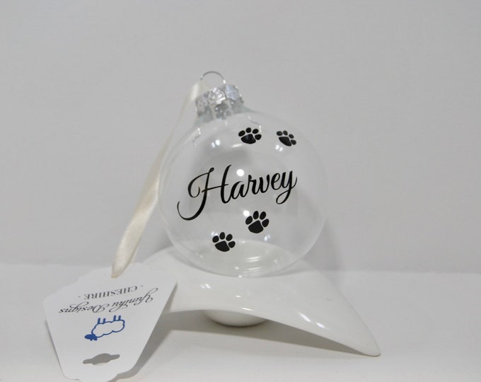 Personalised Glass Paw Print Bauble, Pet Memorial Bauble, Memorial Pet Gift