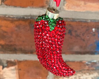 Crystal Embellished Chilli Pepper Decoration, Hanging Decorations, Christmas Decoration.