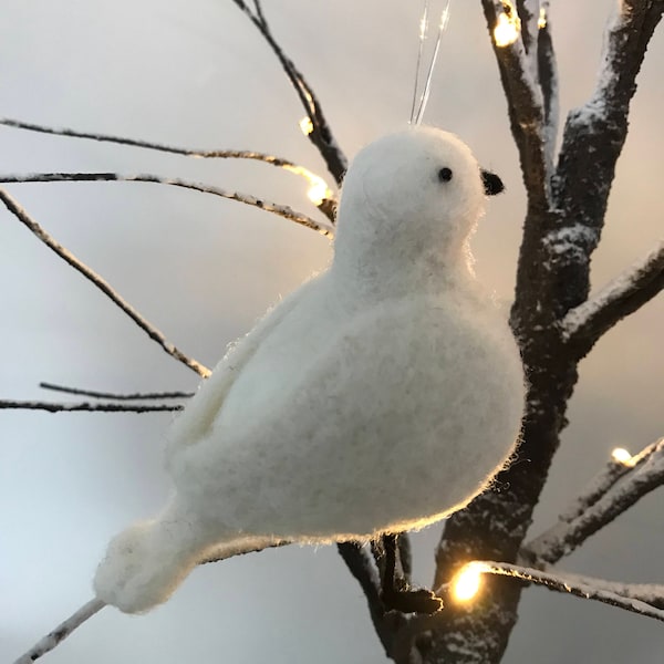 Needle Felted Turtle Doves, Hanging Decoration, Hanging Christmas Decoration, Wool Dove Sculpture