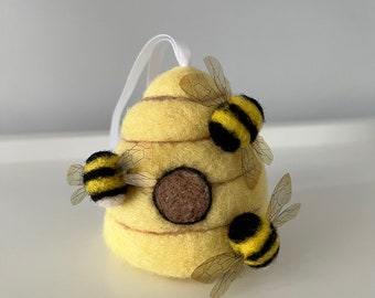 Needle Felted Bee Hive Decoration, Spring Decor, Easter Gift, Tree Decoration, Photography Prop, Nursery Decor