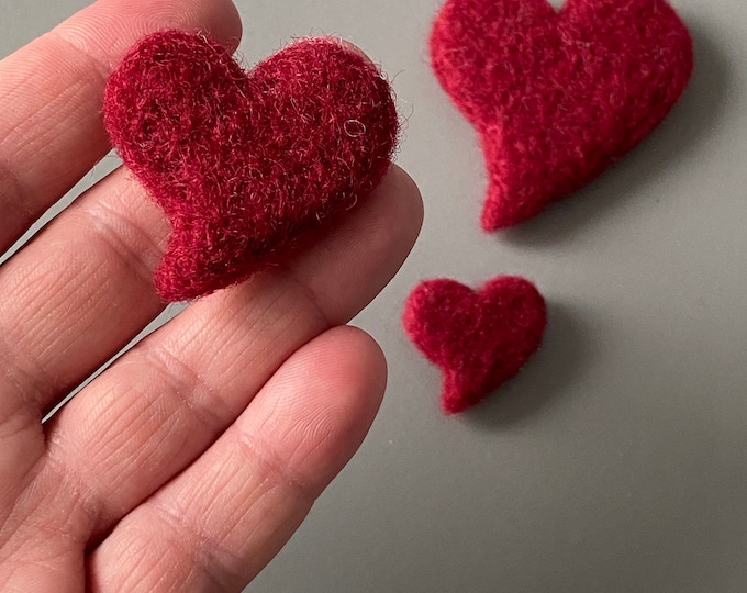 Needle Felted Hearts, Miniature Felted Hearts, Felted Craft Hearts, Greetings Card Fillers
